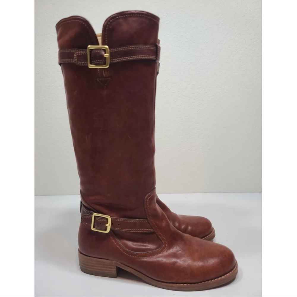 Coach Whitley Brown Leather Knee High Buckle Zip Riding Boots Women Size 7 - Picture 2 of 9